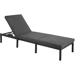 Helloshop26 Chaise longue bain de soleil transat de relaxation avec matelas de 5 cm surface tissée inclinable 59 x 198 x 28 cm charge 150 kg pour jardin balcon terrasse anthracite 12_0000202