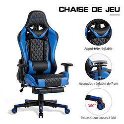 Chaise Gaming, Fauteuil de Bureau Gamer Ergonomique Foxsport, avec Repose-Pied Siège de Jeu Pivotant en Similicuir, Hauteur et Accoudoirs Réglables Bleu et Noir pas cher