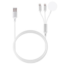 Wewoo Câble de charge magnétique multifonction 3 en 1 iPhone Lightning pour iPhone / Apple Watchlongueur 1 m blanc