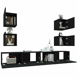 Maison Chic Ensemble de meubles TV 6 pcs | Banc TV Moderne pour salon | Meuble de Rangement - Noir Bois d'ingénierie -MN75724 pas cher