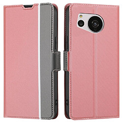 Etui en PU texture sergée, ultra-mince, magnétique, anti-chute avec support et porte-cartes pour votre Sharp Aquos Sense 7 SH-V48 - rose