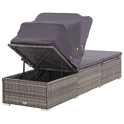 Helloshop26 Transat chaise longue bain de soleil lit de jardin terrasse meuble d'extérieur avec auvent et coussin résine tressée gris 02_0012273 pas cher