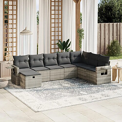 vidaXL Salon de jardin 8 pcs avec coussins gris clair résine tressée