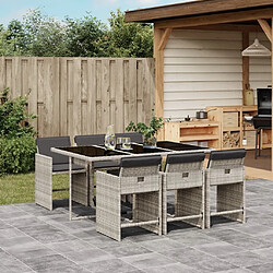 Maison Chic Ensemble à manger d'extérieur 7 pcs avec coussins,Salon de jardin,Mobilier de jardin gris clair rotin -GKD969024