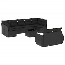 vidaXL Salon de jardin 10 pcs avec coussins noir résine tressée