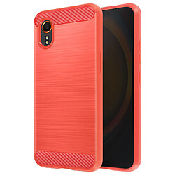 Avizar Coque pour Samsung Galaxy Xcover 7 Souple Effet Carbone et Brossé Rouge