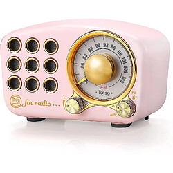 Universal Haut-parleur Bluetooth rétro, radio FM avec vieux style classique, basse boost, connexion Bluetooth 4.3, rose