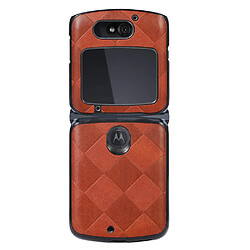 Coque en TPU + PU texture la grille marron pour votre Motorola Razr 5G