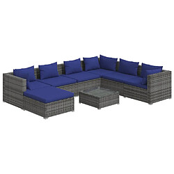 vidaXL Salon de jardin 8 pcs avec coussins résine tressée gris