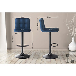 Decoshop26 Lot de 4 tabourets de bar en velours bleu coutures décoratives piètement métal noir 10_0004502