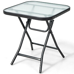 Helloshop26 Table de jardin bistro pliante 46,5 x 46,5 x 42 cm en verre et acier pour intérieur extérieur patio balcon charge 25 kg noir 20_0009416