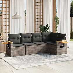 Maison Chic Salon de jardin 5 pcs avec coussins | Ensemble de Table et chaises | Mobilier d'Extérieur gris résine tressée -GKD10318