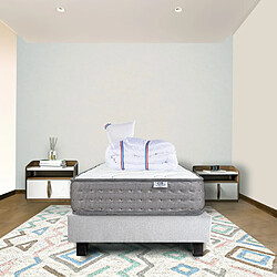 LUXURY LITERIE Ensemble Sommier gris (20cm) Matelas Zen (20 cm), ferme, face été/hiver Couette et Oreiller, 90x190cm