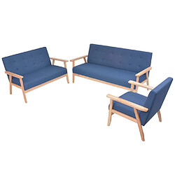 vidaXL Ensemble de canapé 3 pcs Tissu bleu