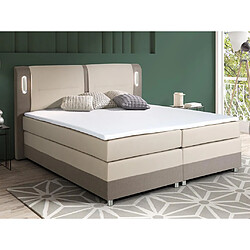 Vente-Unique Ensemble complet boxspring tête de lit avec leds + sommiers + matelas + surmatelas - 160 x 200 cm - Tissu et simili - Beige et crème - RIMINI de YSMÉE