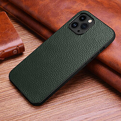 Coque en TPU + cuir véritable texture litchi, anti-écaillage pour votre iPhone 14 Pro - vert