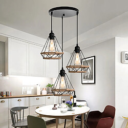 Avis Stoex Plafonnier D'Intérieur Rétro Noir Suspension Luminaire en Corde de Chanvre 20CM Lustre Diamant 3 Lumières Suspension Lustre Vintage en Métal