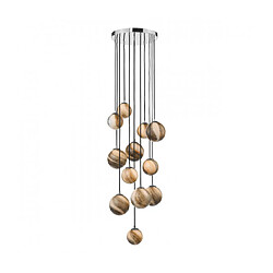 Luminaire Center Suspension Mikara Chrome poli,verre à effet de marbre 12 ampoules 250cm