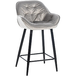 Decoshop26 Tabouret de bar chaise haute x1 assise effet capitonnée en velours gris et métal noir 10_0004894