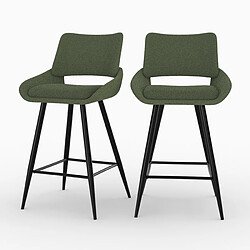 Avis Rendez Vous Deco Chaise pour îlot central Alfy en tissu bouclé vert 66 cm (lot de 2)