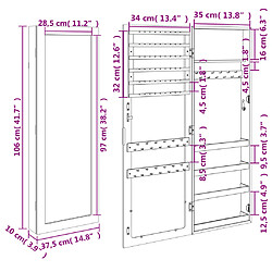 vidaXL Armoire à bijoux avec miroir murale noir 37,5x10x106 cm pas cher