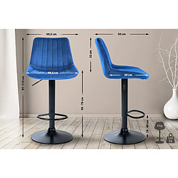 Acheter Decoshop26 Lot de 2 tabourets de bar réglable en hauteur pivotant à 360° assise en velours bleu couture verticale pied métal noir 10_0004428