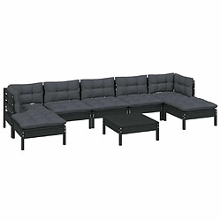 Avis Maison Chic Salon de jardin 8 pcs + coussins - Mobilier/Meubles de jardin - Table et chaises d'extérieur Noir Bois de pin -MN92960