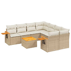 vidaXL Salon de jardin avec coussins 9 pcs beige résine tressée