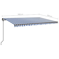 vidaXL Auvent rétractable automatique avec poteaux 5x3 m Bleu et blanc pas cher