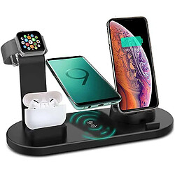 Chrono Station de charge sans fil 4 en 1, station de charge rotative à 360 ° pour téléphones Apple/Micro/type C, support de charge rapide sans fil Qi pour série iWatch, Airpods, iPhone, Samsung Galaxy,(noir)