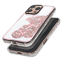 Avizar Coque Paillette pour iPhone 16 Pro Motif Ourson avec Strass Rose