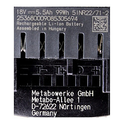 Metabo Set 18V - 2x Batteries LiHD 5,5Ah ( 625368000 )