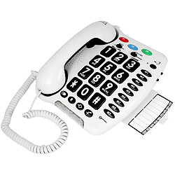 Geemarc Téléphone Senior Fixe Mural Amplifié 30dB Forte Sonnerie Grand Clavier Blanc