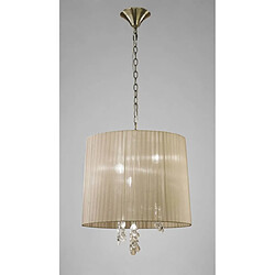 Luminaire Center Suspension Tiffany 3+3 Ampoules E14+G9, laiton antique avec Abat jour bronze & cristal transaparent