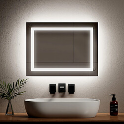 EMKE Miroir lumineux de salle de bain avec Interrupteur à bouton, Anti-buée, Vertical et Horizontal, Lumière Froide/Chaude | 60x45 cm