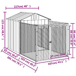 Niche pour chien avec cour,Abri Maisonnette pour chien gris clair 117x201x123 cm -MN81493 pas cher