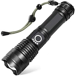 Chrono Torche LED, lampe de poche tactique puissante super lumineuse, torche étanche zoomable à 5 modes pour le camping, le travail, l'extérieur,(noir)