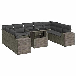 vidaXL Salon de jardin avec coussins 10 pcs gris résine tressée