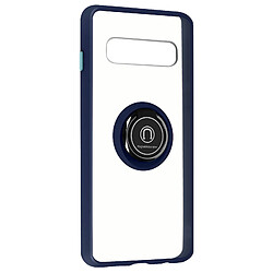 Avizar Coque pour Samsung Galaxy S10 Bi-matière Bague Métallique Support Vidéo bleu