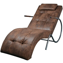 vidaXL Chaise longue avec oreiller Marron Tissu daim