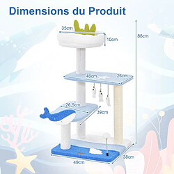 Helloshop26 Arbre à chat sur le thème de l'océan centre d'activités à 3 niveaux avec griffoirs recouverts de sisal jouets suspendus pour chats d'intérieur bleu 20_0001635