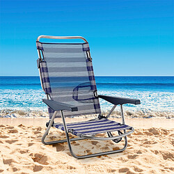 Chaise de Plage Lit Pliable Solenny 4 Positions Bleu et Blanc Dossier Bas avec Accoudoirs 81x62x86 cm