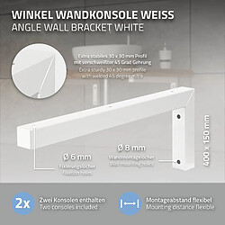 Avis ML-Design Set 2x Consoles Murale en Forme de L, 400x150x30 mm, Blanc, Acier, Design Flottant Équerre, Supports d'Étagère en Angle pour Lavabo/Table pour Salle de Bain/Salon, Matériel de Montage Inclus