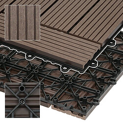 Avis ECD Germany WPC Carreaux de Terrasse 30x30 cm - 22 Pièces par 2m² - avec Aspect Mosaïque - Marron Foncé - Dalles avec Système de Drainage - pour Patio Jardin Piscine - Carreaux de Sol Extérieur