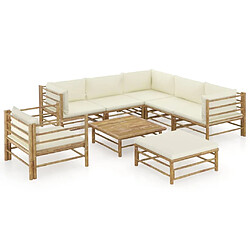 Maison Chic Salon de jardin 8 pcs + coussins - Mobilier/Meubles de jardin - Table et chaises d'extérieur blanc crème Bambou -MN15588