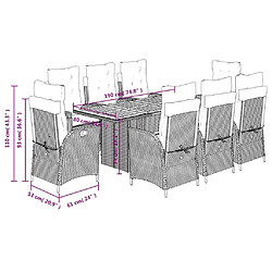 vidaXL Ensemble à manger de jardin 9pcs coussins noir résine tressée pas cher