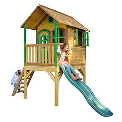 AXI Laura Maison Enfant avec Toboggan VERT | Aire de Jeux pour l'extérieur en marron & VERT | Maisonnette / Cabane de Jeu en Bois FSC