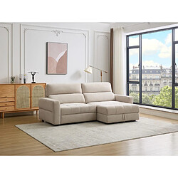 Vente-Unique Canapé d'angle droit relax électrique avec assise coulissante en tissu beige OLMERIO