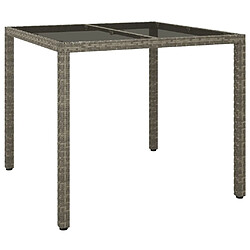 vidaXL Table de jardin 90x90x75 cm Verre trempé et résine tressée Gris