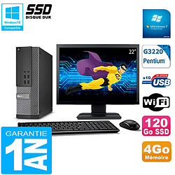 PC DELL 7020 SFF Ecran 22" Intel G3220 RAM 4Go Disque Dur 120 Go SSD Wifi W7 - Occasion